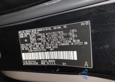 2005 Toyota Sequoia Sr5 V8 from USA, damaged, VIN 5TDBT44AX5S251249